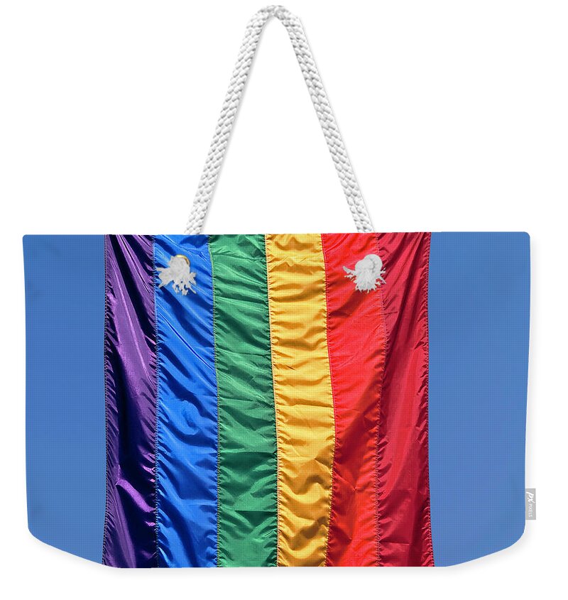 Lgbt Movement Weekender Tote Bag featuring the photograph LGBTQ Flag on Flagpole by Phil Cardamone
