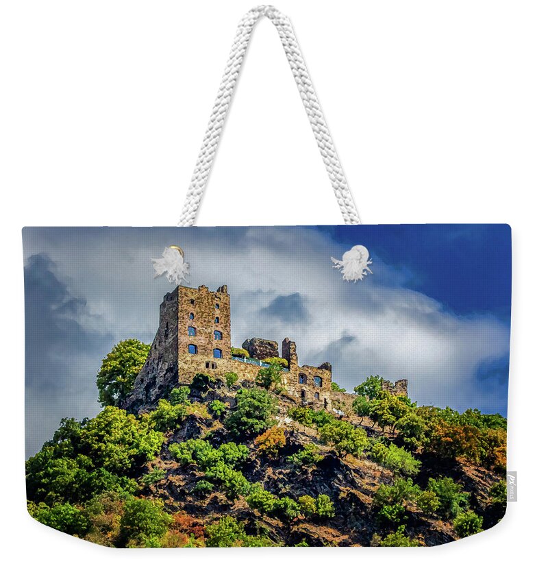 Liebenstein Castle Weekender Tote Bag featuring the digital art Liebenstein Castle, Dry Brush on Sandstone by Ron Long Ltd Photography