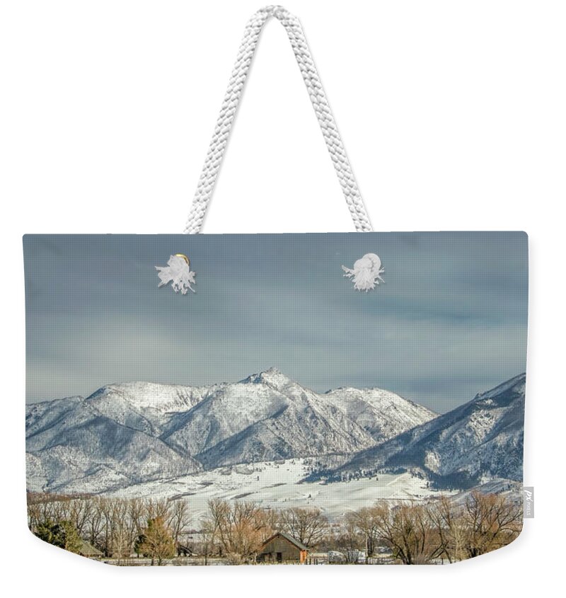 Montana Weekender Tote Bag featuring the photograph Life in the Shadow of the Absaroka Mountain Range, Montanabraso by Marcy Wielfaert