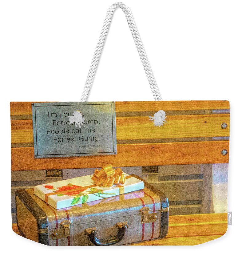  Weekender Tote Bag featuring the photograph Life Was Like A Box Of Chocolates Forrest Gump by Barbara Snyder