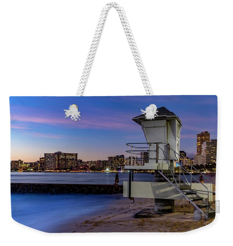 Lifeguard Tower Weekender Tote Bag featuring the photograph Lifeguard Tower at Dusk by Kelley King