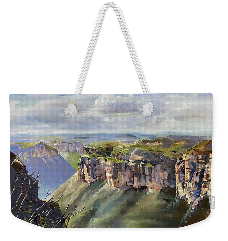 Landscape Painting Weekender Tote Bag featuring the painting Light on the Rocks at Blackheath by Shirley Peters