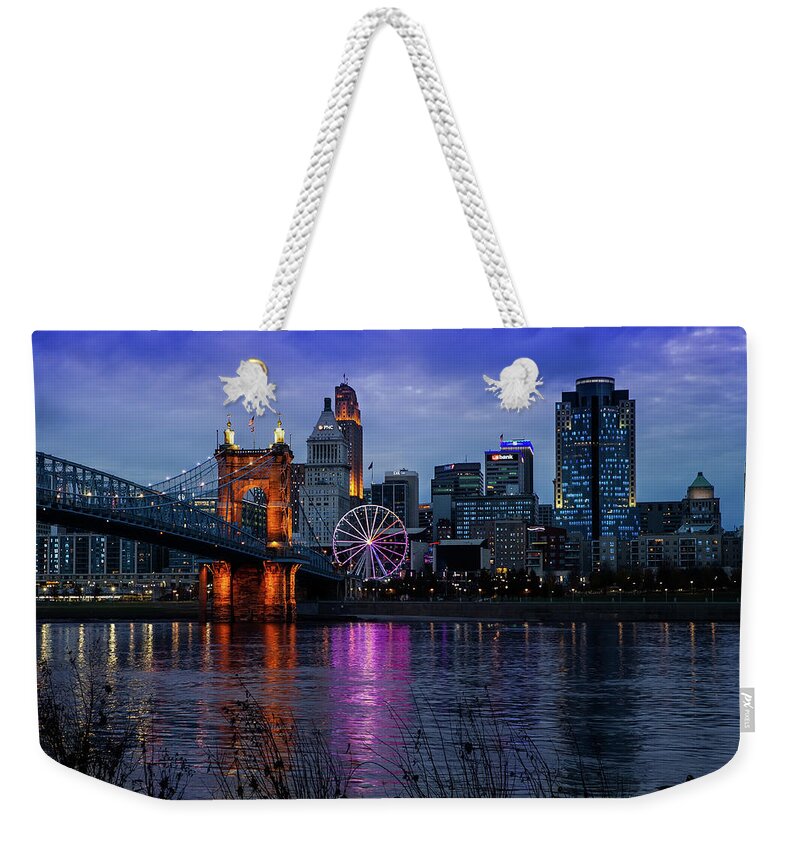 Cincinnati Weekender Tote Bag featuring the photograph Light Up Cincinnati by Ed Taylor