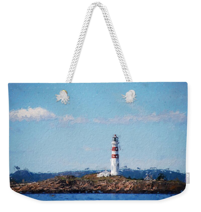 Lighthouse Weekender Tote Bag featuring the digital art Oksoy Lighthouse by Geir Rosset
