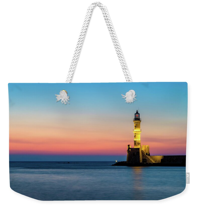 Lighthouse Weekender Tote Bag featuring the photograph Lighthouse of Chania in Crete at Sunset by Alexios Ntounas
