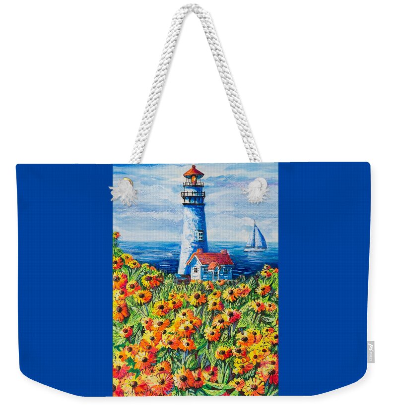 Lighthouse Weekender Tote Bag featuring the painting Lighthouse Vista by Diane Phalen