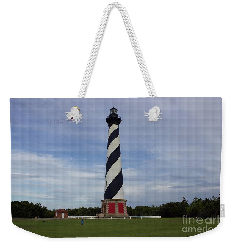  Weekender Tote Bag featuring the pyrography Lighthouse With kite by Annamaria Frost