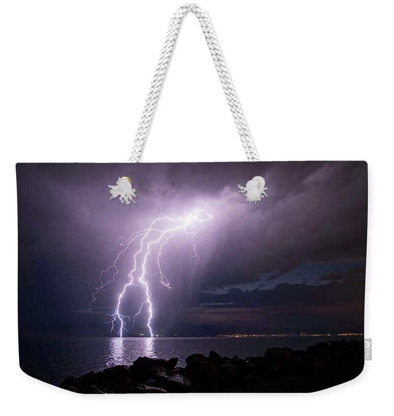 Storm Weekender Tote Bag featuring the photograph Lightning Man by Wesley Aston