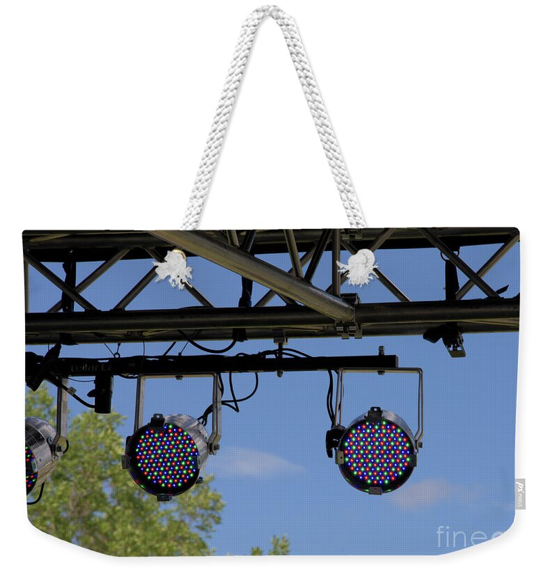 Spotlights Weekender Tote Bag featuring the photograph Lights Above the Stage by Kae Cheatham