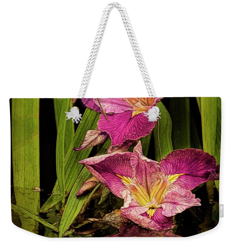 Pond Weekender Tote Bag featuring the photograph Lilies by the Pond by Linda Lee Hall