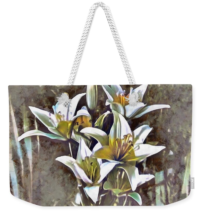 Lilies Weekender Tote Bag featuring the mixed media Lilies by Christopher Reed