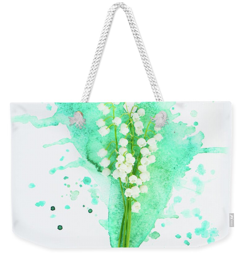 Lilly Of The Valley Weekender Tote Bag featuring the photograph Lilly of the valley on watercolor by Anastasy Yarmolovich