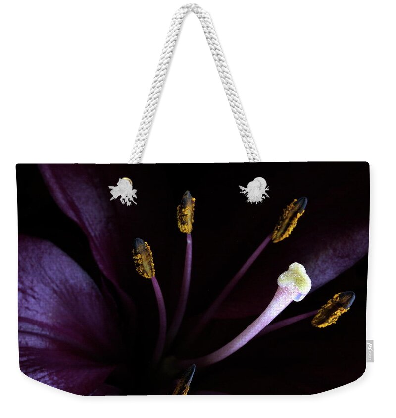 Botanica Weekender Tote Bag featuring the photograph Lily 3684 by Julie Powell