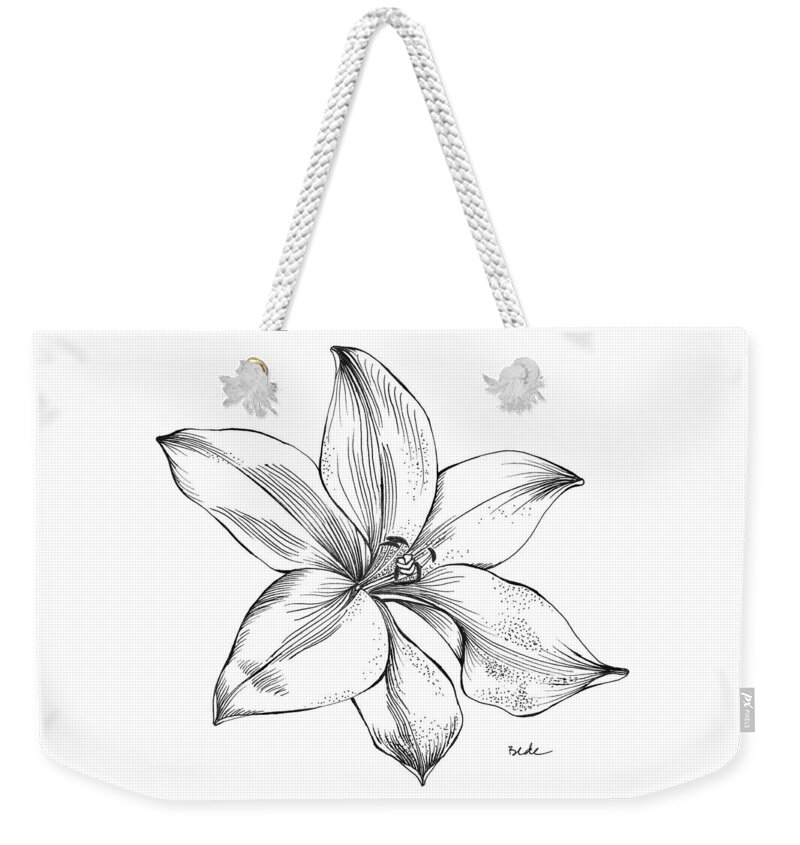 Lily Hawaii Drawing Illustration Black White Kauai Pen Indiaink Opalux Weekender Tote Bag featuring the drawing Lily I by Catherine Bede