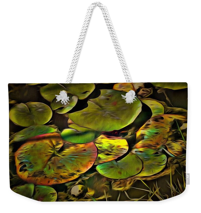 Lily Weekender Tote Bag featuring the mixed media Lily Pads by Christopher Reed