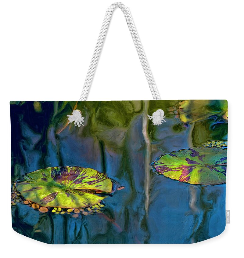 Reflection Weekender Tote Bag featuring the digital art Lily Pads With Reflection by Cordia Murphy