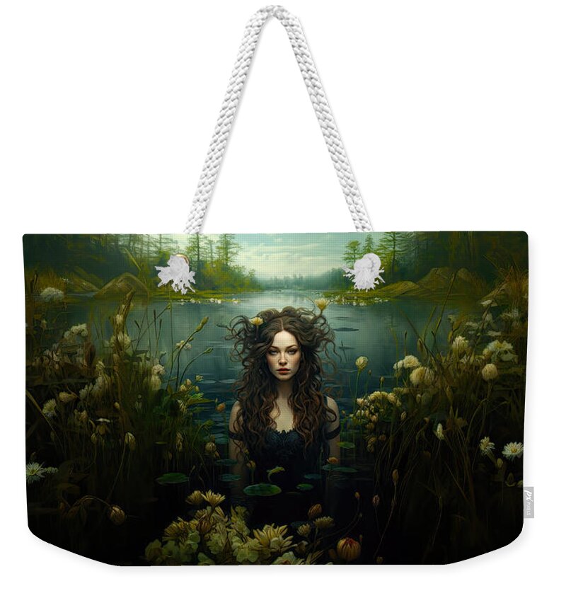  Weekender Tote Bag featuring the digital art Lily Pond Nymph 1 by Georgina Hannay