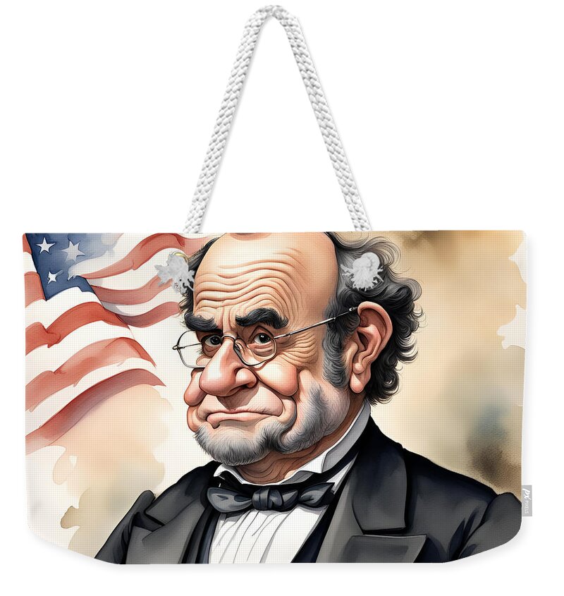 Patriotic Weekender Tote Bag featuring the digital art Lincoln Caricature by Greg Joens