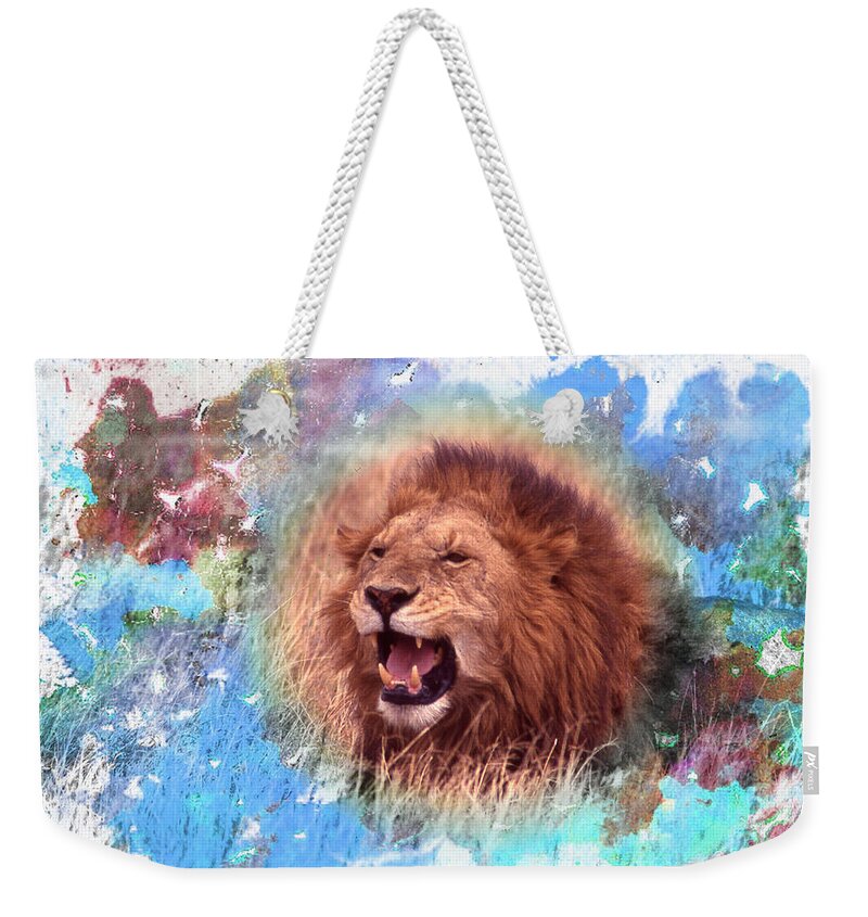 Lion Weekender Tote Bag featuring the digital art Lion Roaring by Russel Considine