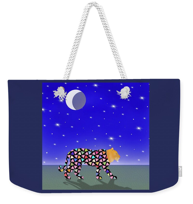 Weekender Tote Bag featuring the digital art Lioness taking a Walk at Night by Steve Hayhurst