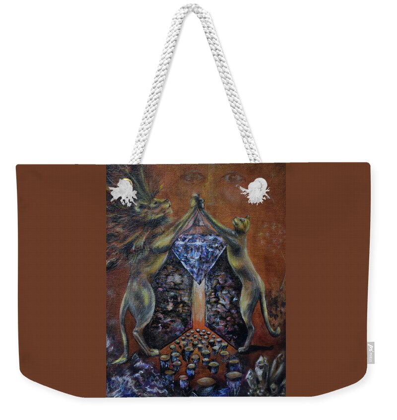 Lions Weekender Tote Bag featuring the painting Lions Gate by Selena Wilson