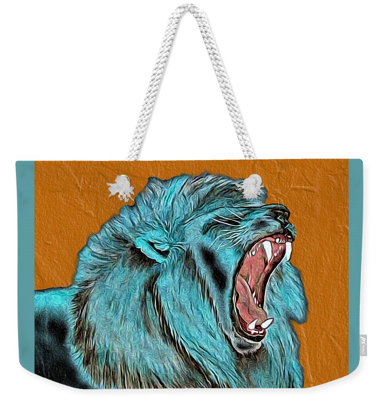Abstract Weekender Tote Bag featuring the mixed media Lion's Roar - Abstract by Ronald Mills