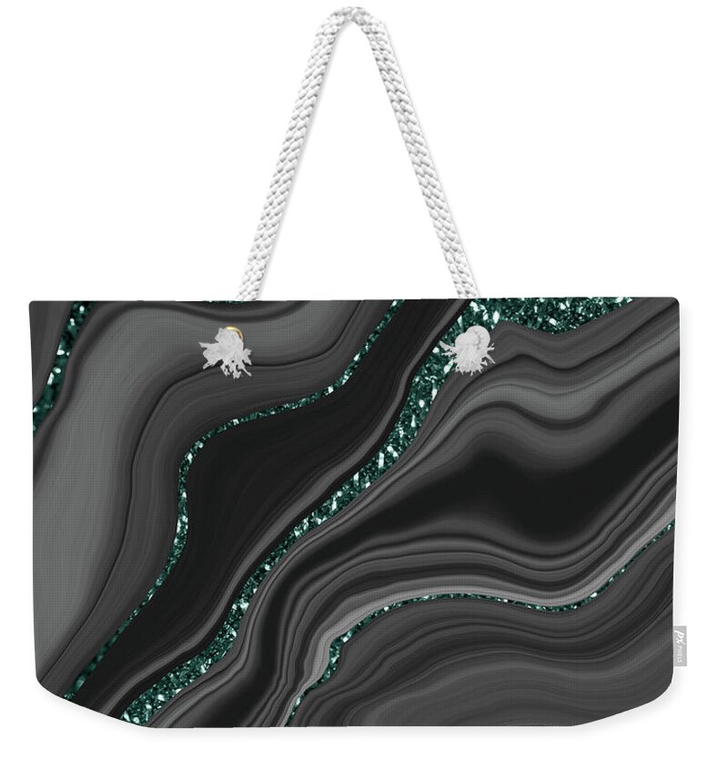 Faux-glitter Weekender Tote Bag featuring the drawing Liquid Black Gray White Agate Glitter Dream #3 #gem #decor #art by Anitas and Bellas Art