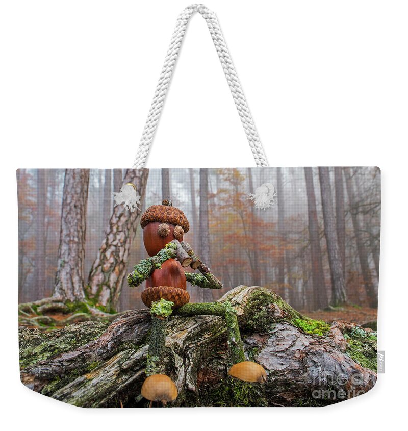 Figure Weekender Tote Bag featuring the photograph Little Acorn Man Looking for Wildlife by Arterra Picture Library
