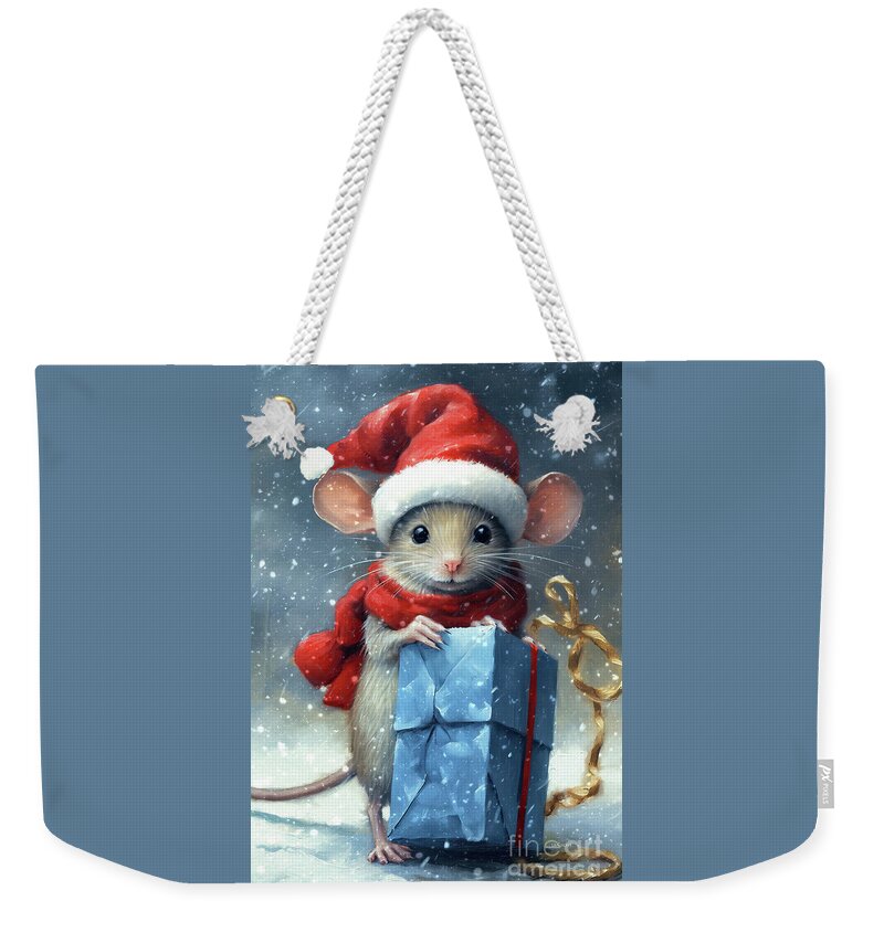 #faaadwordsbest Weekender Tote Bag featuring the painting Little Christmas Mouse by Tina LeCour