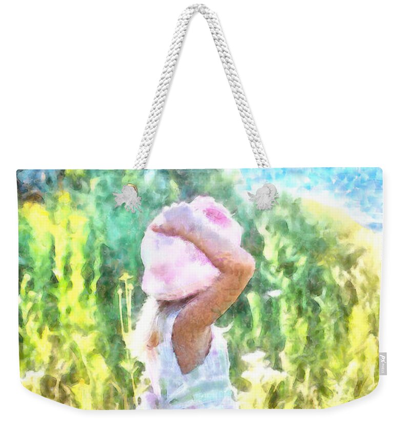 Portrait Weekender Tote Bag featuring the painting Little Girl Standing in Meadow - DWP251582 by Dean Wittle