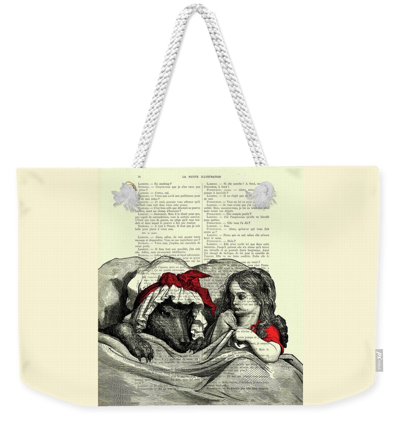 Little Red Riding Hood Weekender Tote Bag featuring the digital art Little red riding hood and the big bad wolf artwork by Madame Memento