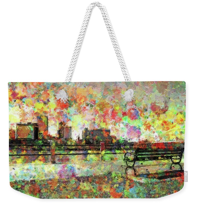 Little Rock Colorful Retro Skyline Weekender Tote Bag featuring the painting Little Rock Colorful Retro Skyline by Dan Sproul