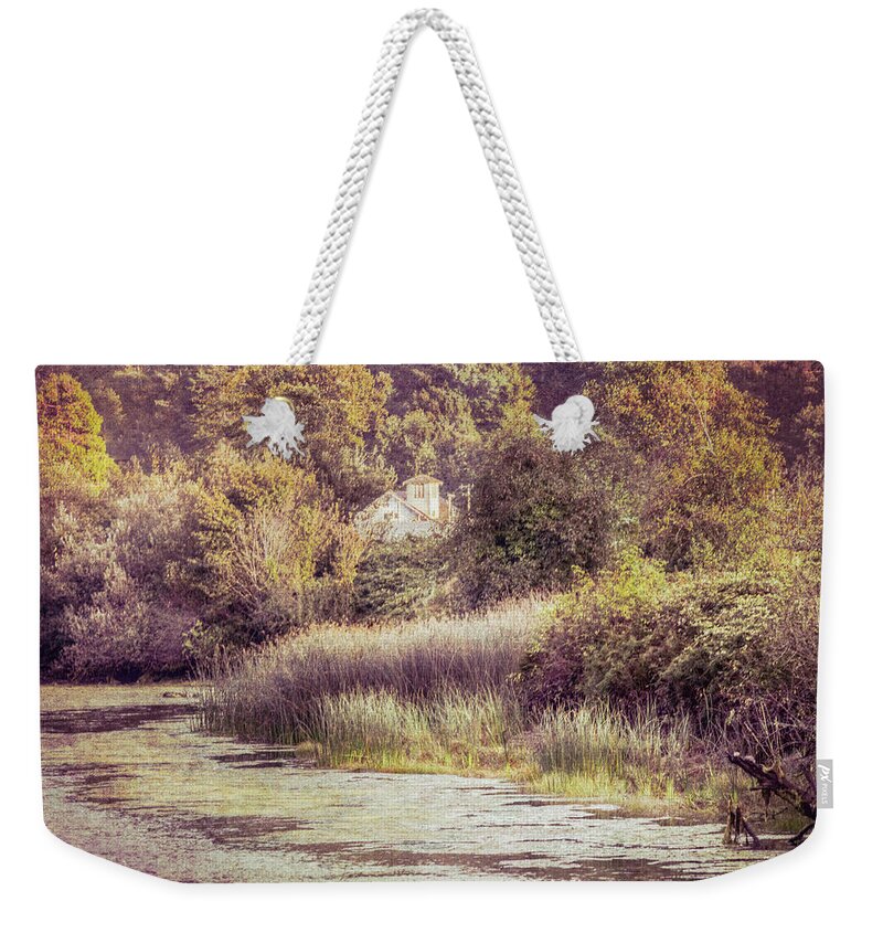 Barns Weekender Tote Bag featuring the photograph Little White House on the Hill in Vintage Tones by Debra and Dave Vanderlaan