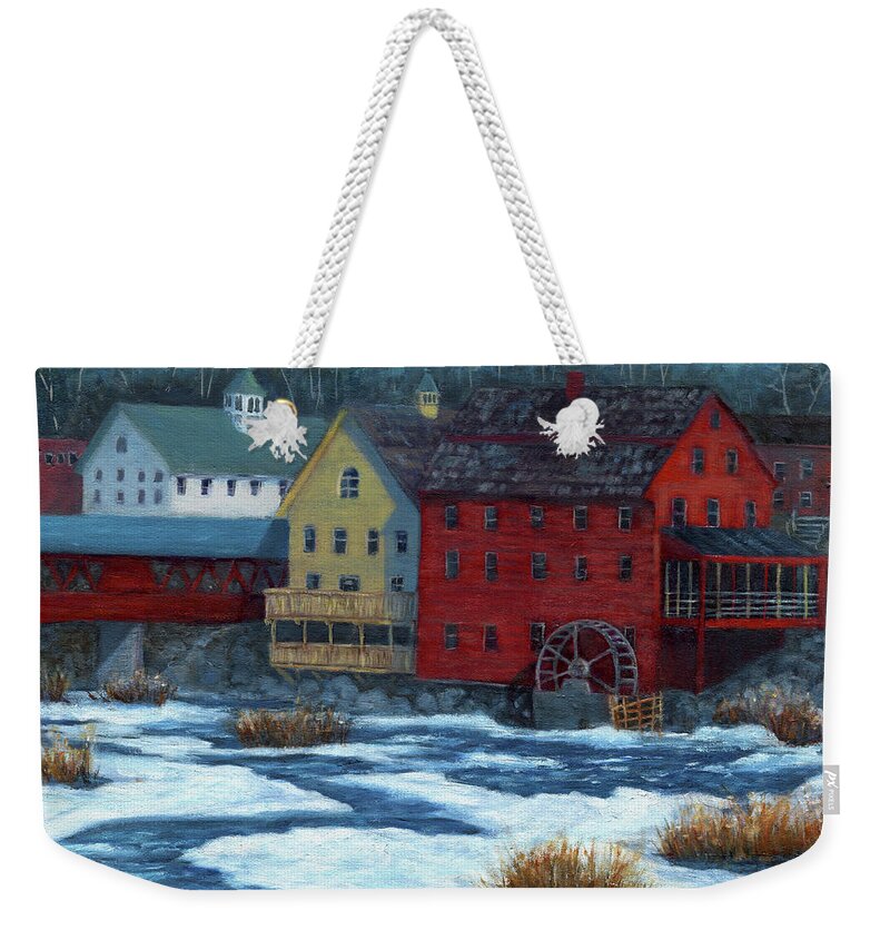 Mill Weekender Tote Bag featuring the painting Littleton Mill by June Hunt