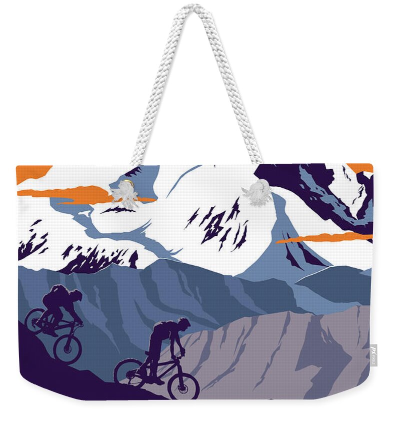 Cycling Poster Weekender Tote Bag featuring the painting Live To Ride Revelstoke by Sassan Filsoof