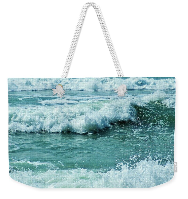 Surf Weekender Tote Bag featuring the photograph Lively Surf At Duckpool Cornwall by Richard Brookes