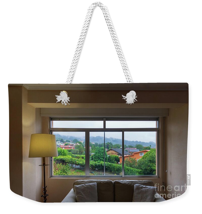 Nature Weekender Tote Bag featuring the photograph Living Room with Vintage Lamp and Landscape in Fene Galicia by Pablo Avanzini