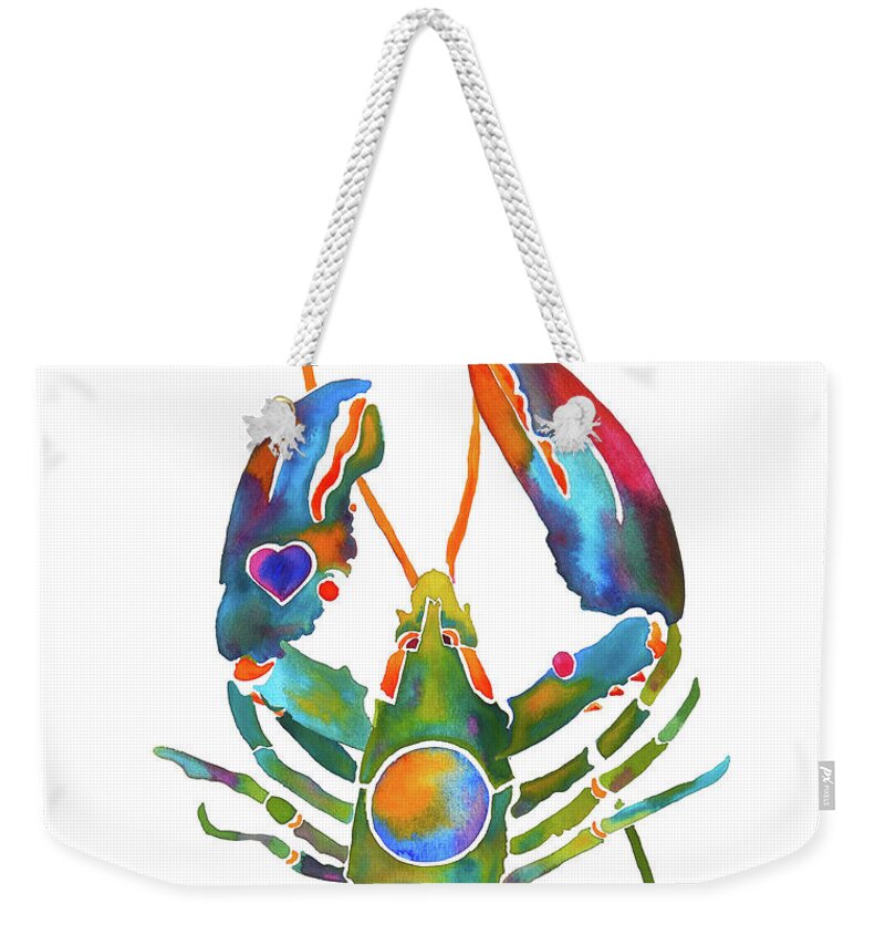 Lobster Gifts Weekender Tote Bag featuring the painting Lobster Tails by Jo Lynch