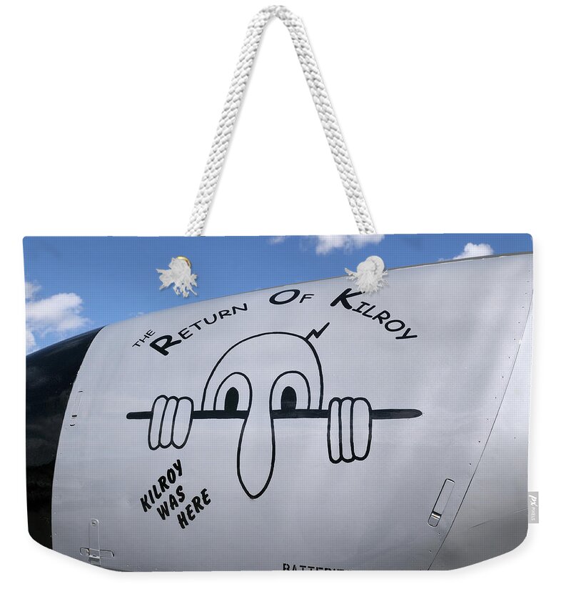 Transportation Weekender Tote Bag featuring the photograph Lockheed T-33 Return of Kilroy, Palm Springs Air Museum, Palm Springs, California by Kevin Oke