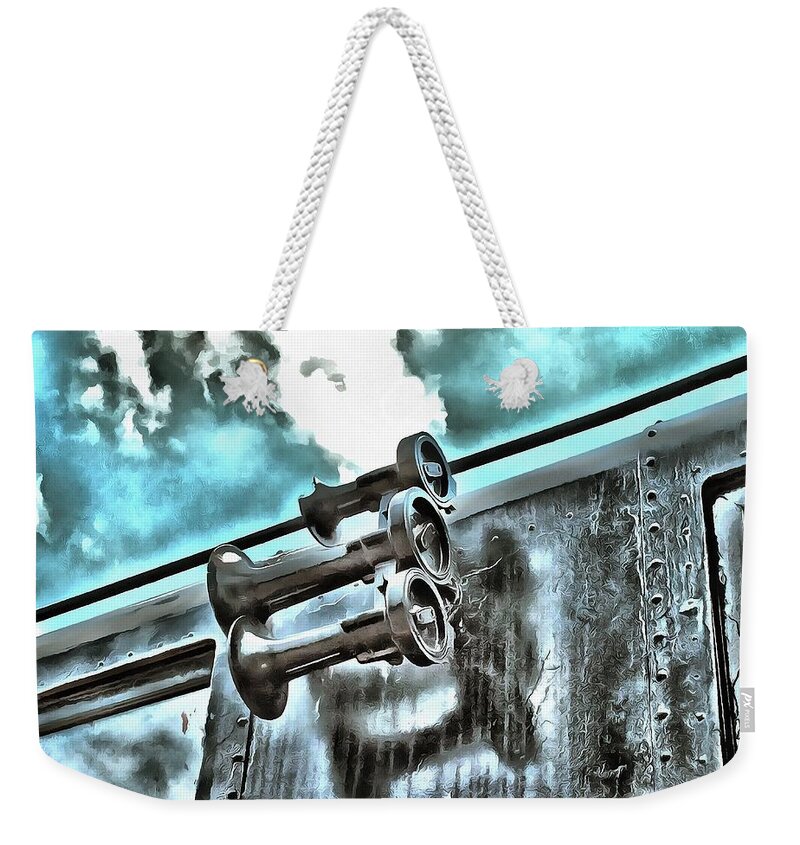 Locomotive Weekender Tote Bag featuring the mixed media Locomotive Horns by Christopher Reed