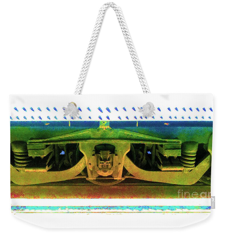 Train Weekender Tote Bag featuring the digital art RAILROAD MACHINERY - Train Car Truck Wheel Assembly 2 by John and Sheri Cockrell