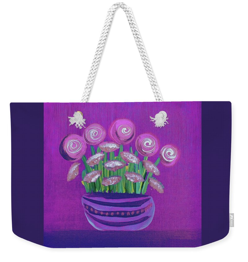 Flowers Weekender Tote Bag featuring the painting Lollipop Flowers in Pink and Purple by Corinne Carroll