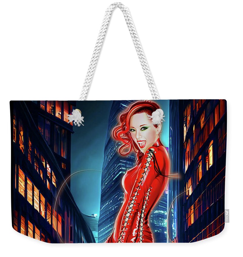 #kiwiartyfarty #briangibbs #pinupgirls #pinups #pinupfashion #drawing #makeup #portrait #lingerie #beauty #artist #illustrator #digitalart #adobeillustrator #artwork #pinup Weekender Tote Bag featuring the digital art London streets at night - pinup by Brian Gibbs