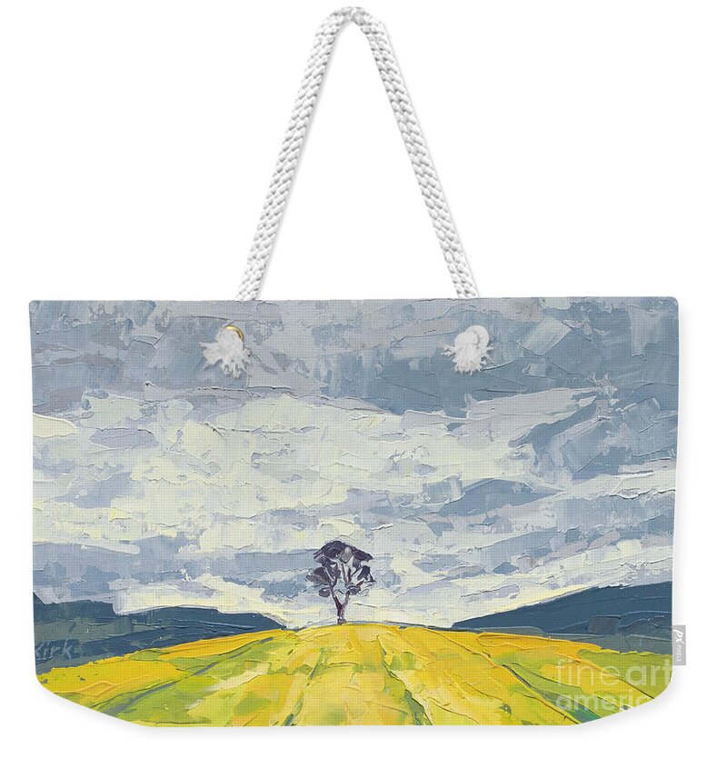Oil Painting Weekender Tote Bag featuring the painting Lone Tree, 2015 by PJ Kirk