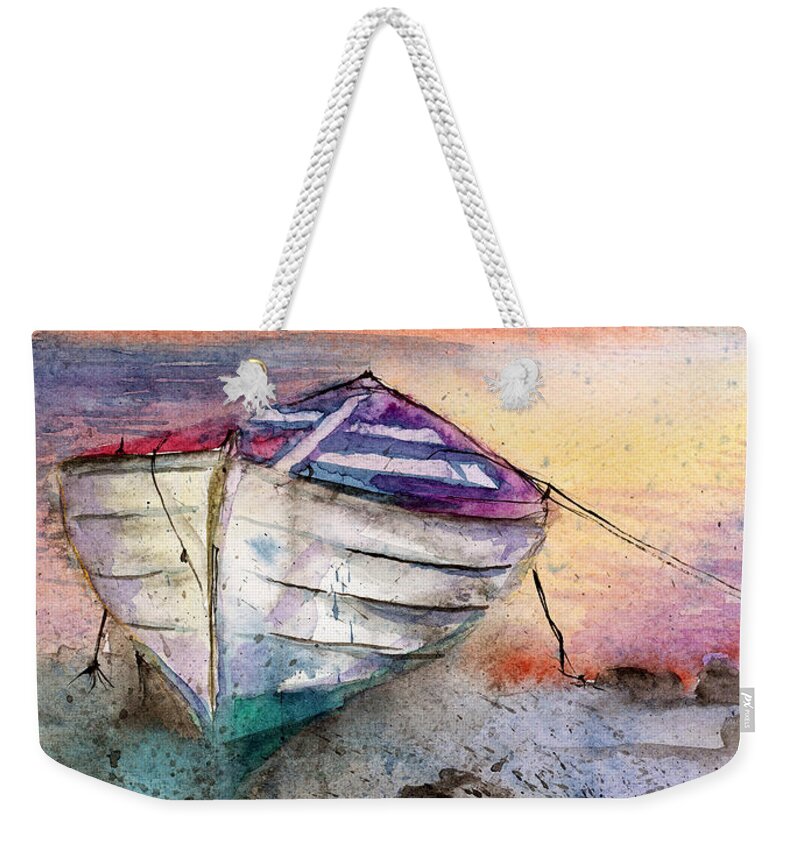Boat Weekender Tote Bag featuring the painting Lonely Boat by Espero Art