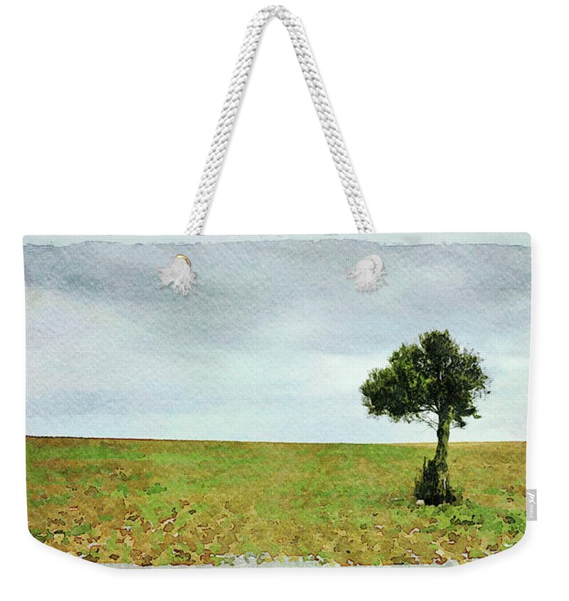 Olive Tree Weekender Tote Bag featuring the photograph Lonely Olive tree with moving clouds by Michalakis Ppalis