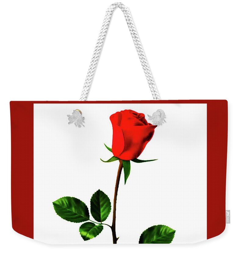 Elegant Weekender Tote Bag featuring the digital art Long Stem Rose by Fine Art by Alexandra
