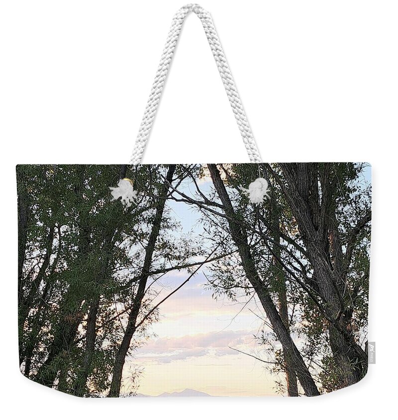 Colorado Weekender Tote Bag featuring the photograph Longs Peak Framed by Mars Besso
