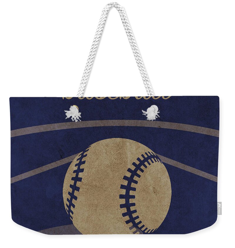 Longwood Weekender Tote Bag featuring the mixed media Longwood College Baseball Sports Vintage Poster by Design Turnpike