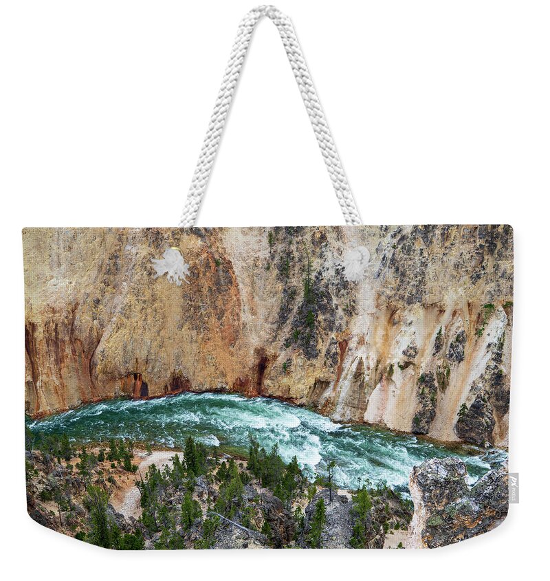 Yellowstone Weekender Tote Bag featuring the photograph Looking 1000' into the Grand Canyon of the Yellowstone by Rose Guinther